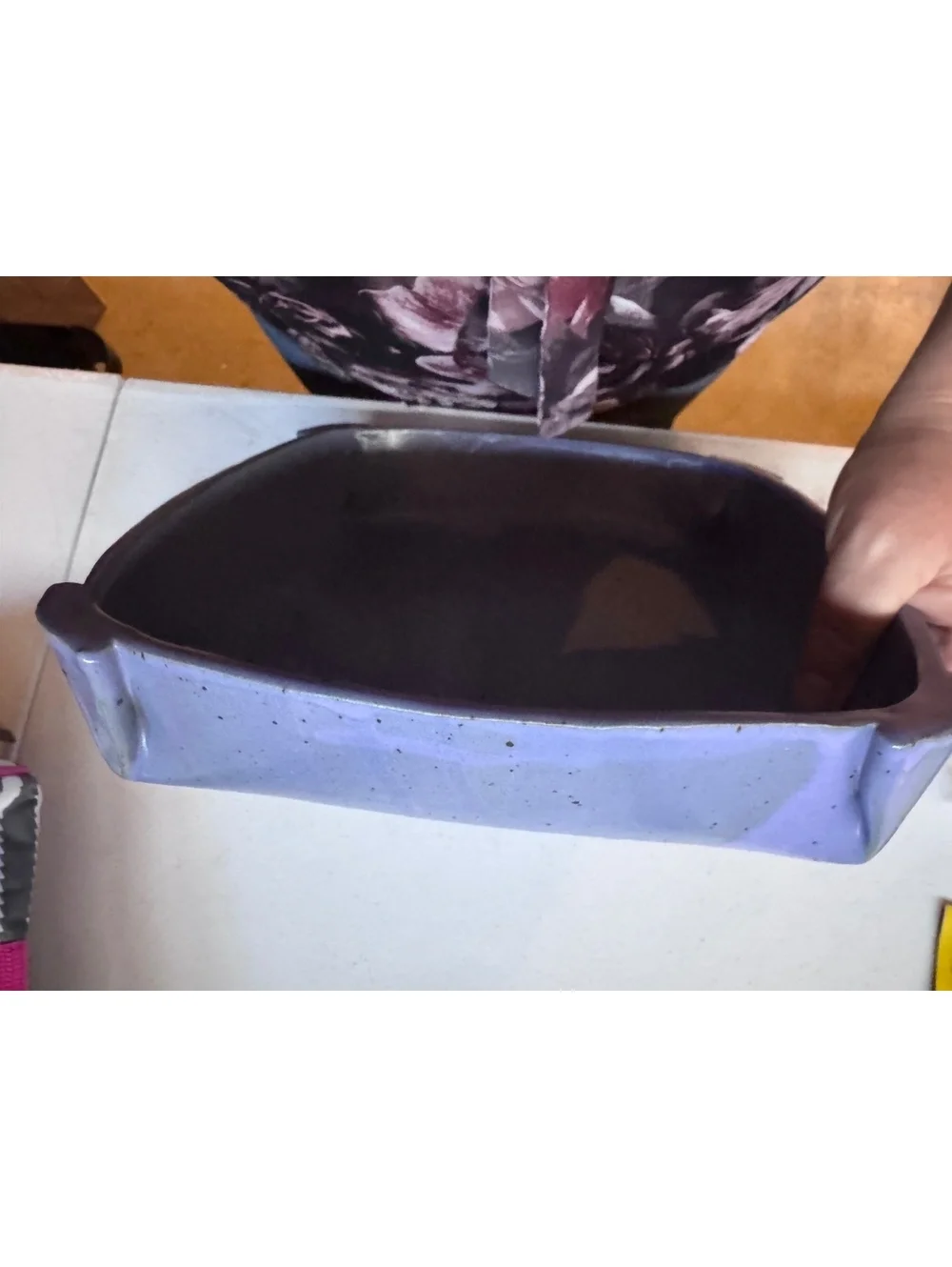 Paul Anthony Anthony Stoneware Square Serving Bowl 10 x 10\.5 Lavender Signed
